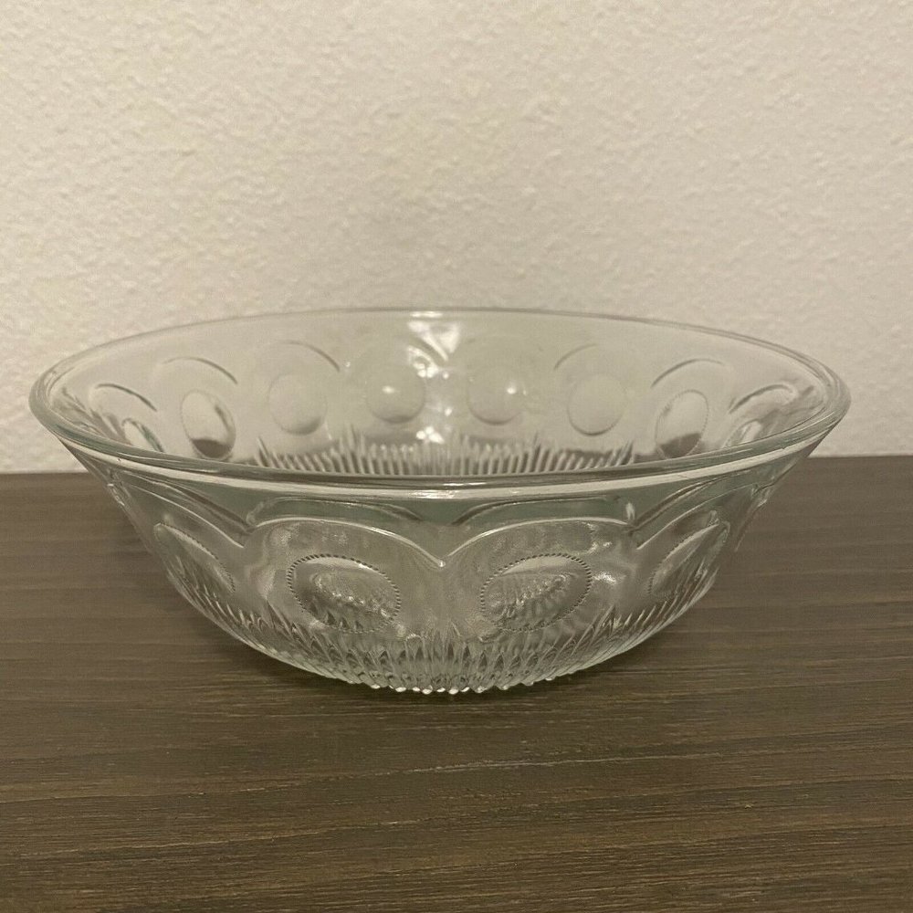 Vintage 8.25" Coin Dot Pattern Clear Glass Serving Bowl with Bubble Dot Base